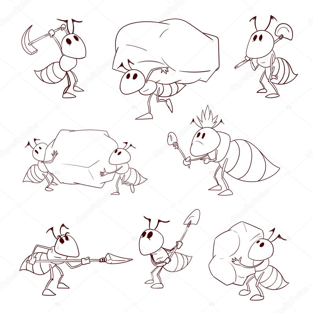 Set of cartoon vector ants