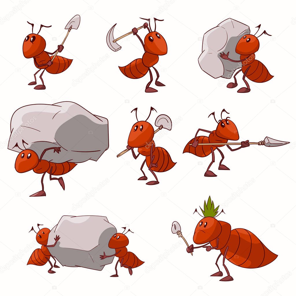 Set of cartoon vector ants
