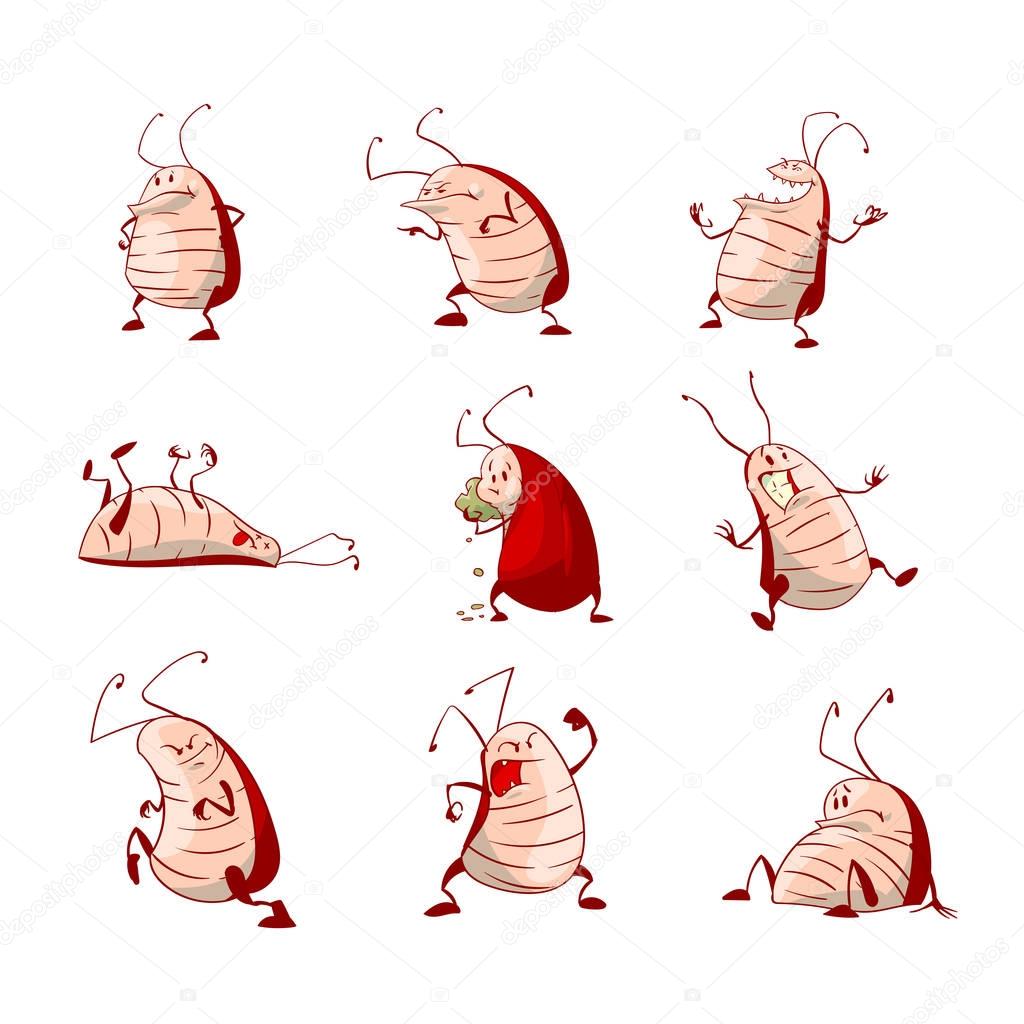 Set of cartoon roaches