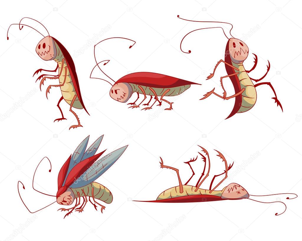 Set of cartoon cockroaches