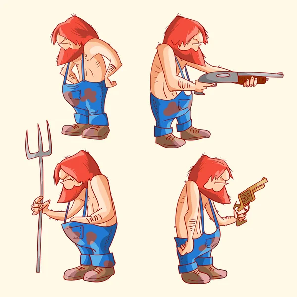 Ensemble de rednecks vectoriels de dessin animé — Image vectorielle