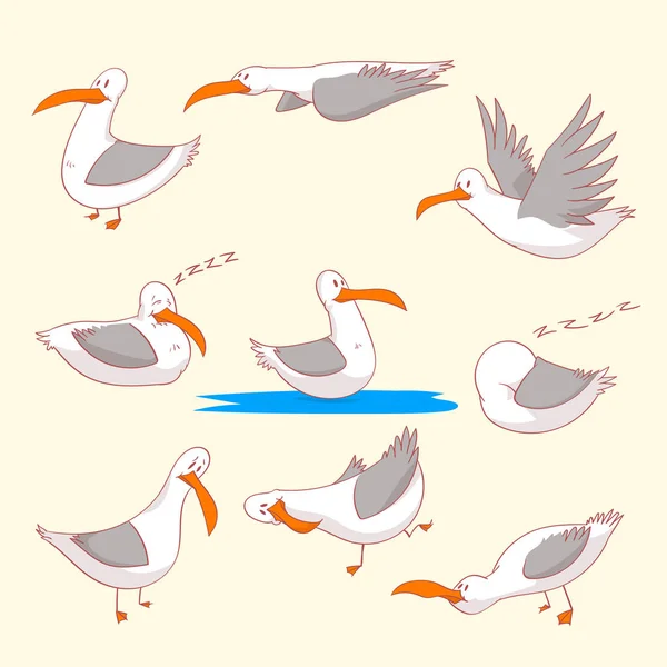 Set of seaguls marine burds — Stock Vector