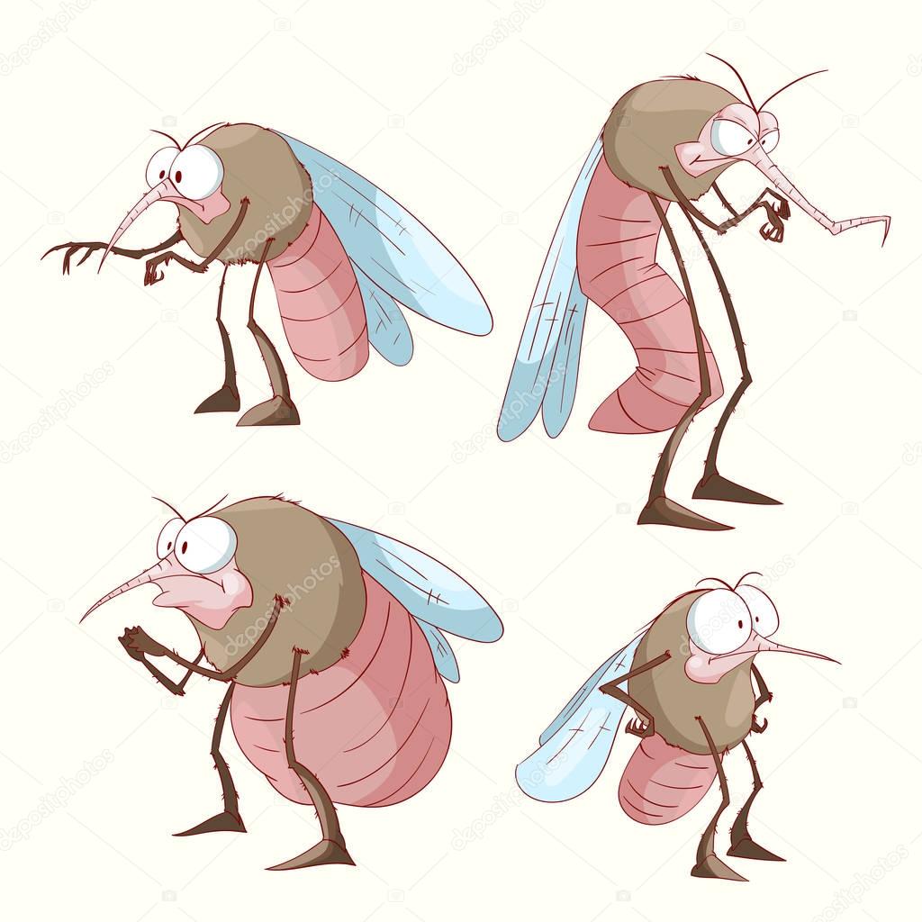 Set of cartoon mosquitoes