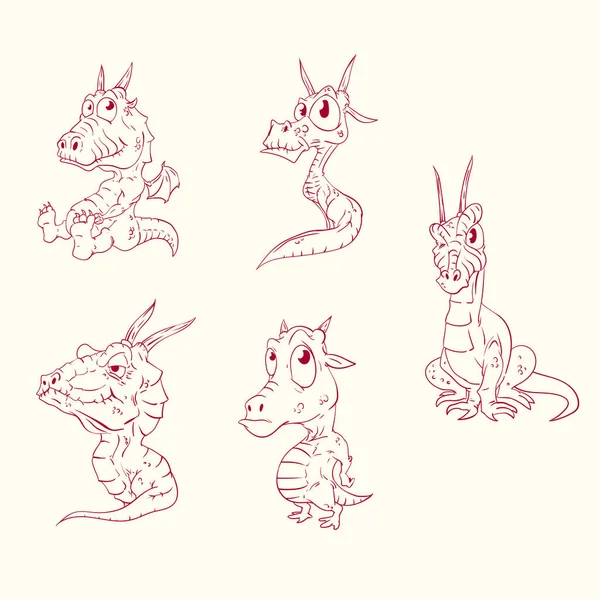 Conjunto de dragones de línea dibujados bebé — Archivo Imágenes Vectoriales