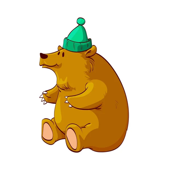 Urso dos desenhos animados com chapéu quente — Vetor de Stock