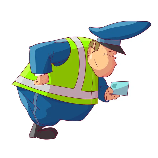 Colorful Cartoon Illustration Fat Traffic Police Man Officer — Stock Vector