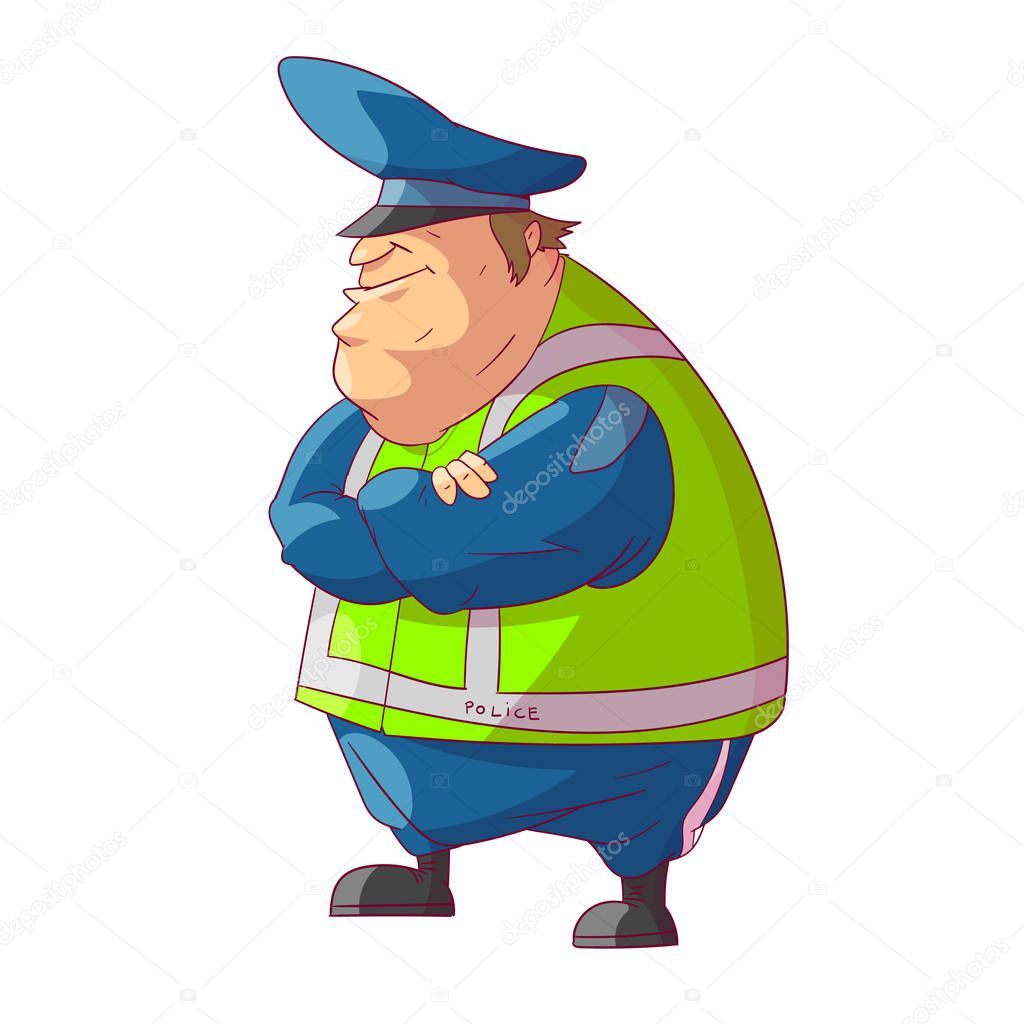 Colorful cartoon illustration of a fat traffic police man officer