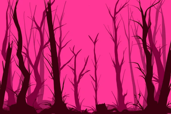 Ilustração Vetorial Colorida Uma Floresta Rosa Escura Assustadora — Vetor de Stock