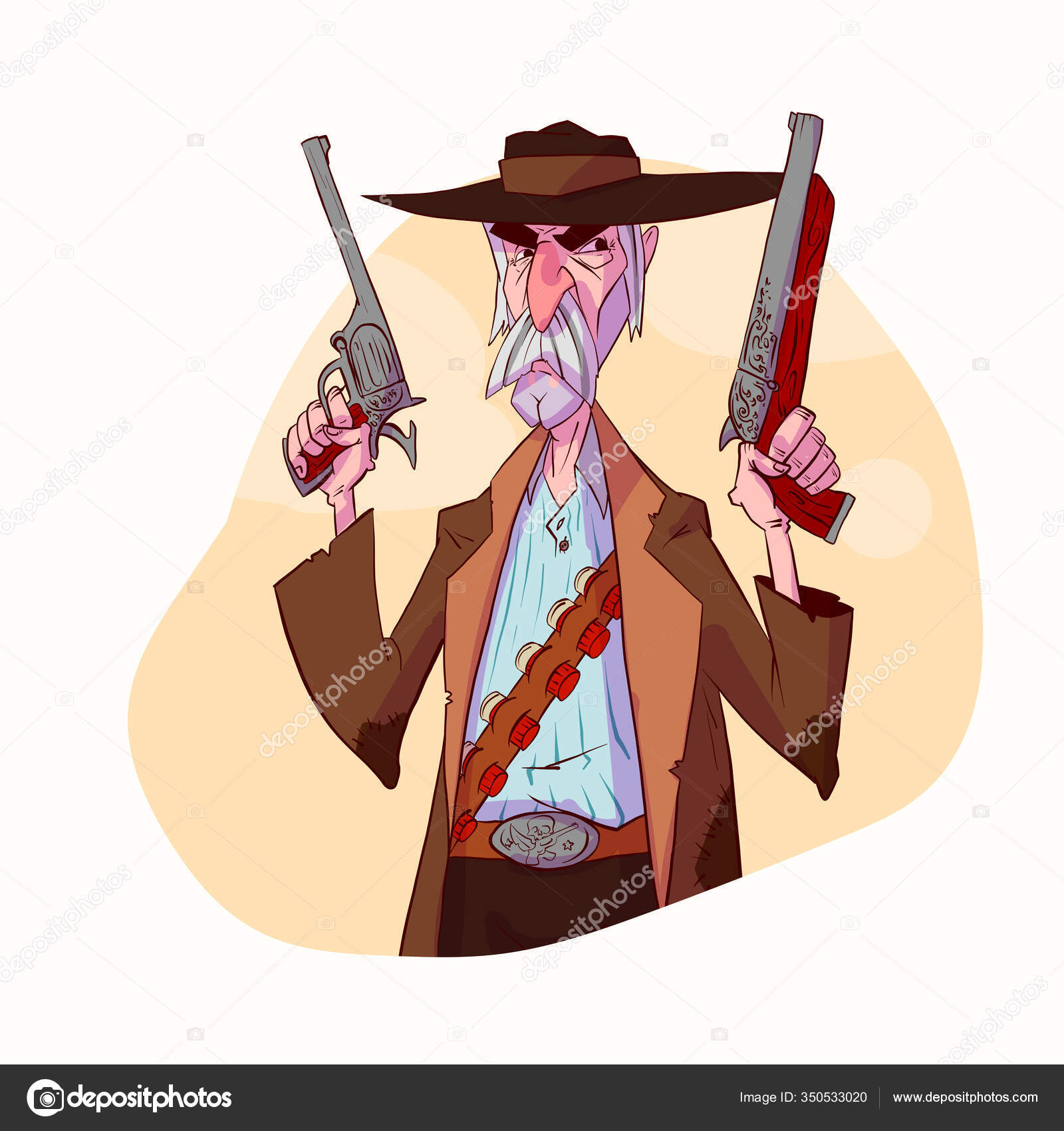漫画の賞金稼ぎ カウボーイや無法者のカラフルなベクトルイラスト ストックベクター ©philllbg 350533020