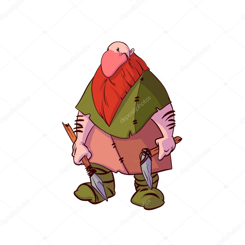 Colorful vector illustration of an armed caveman hunter