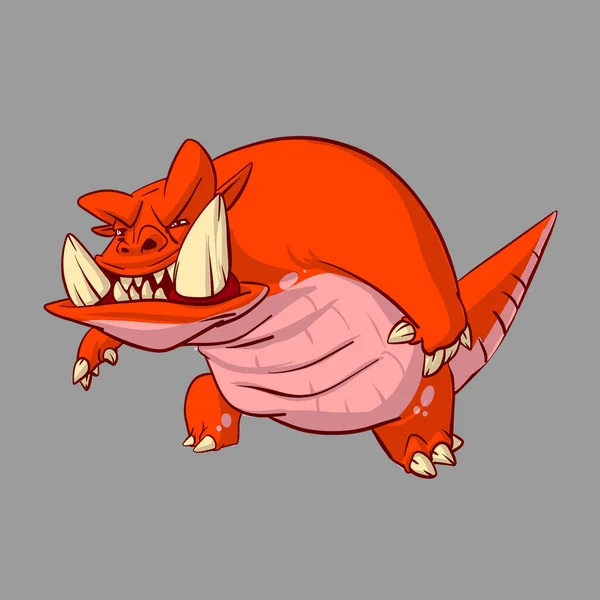 Colorida Ilustración Vectorial Una Criatura Monstruo Rojo Con Colmillos Grandes — Vector de stock