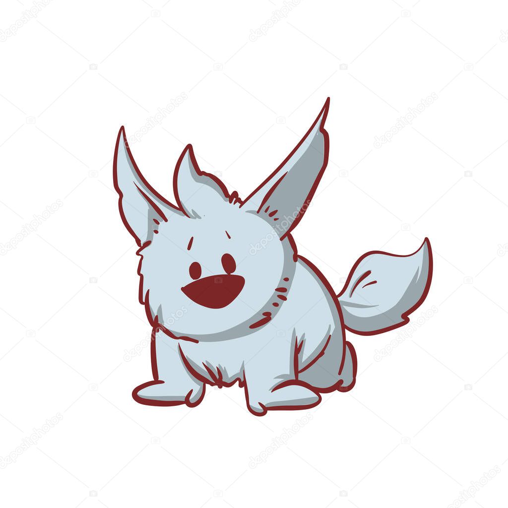 Colorful vector illustration of a tiny baby werewolf, stalking