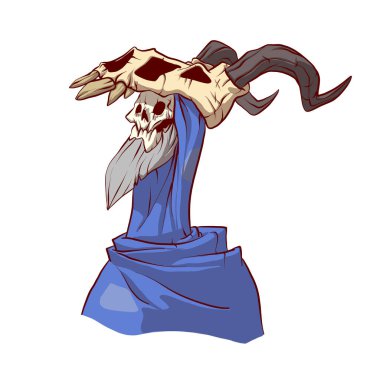 Gri sakallı bir ölümsüz kertenkele büyücüsünün renkli çizimi