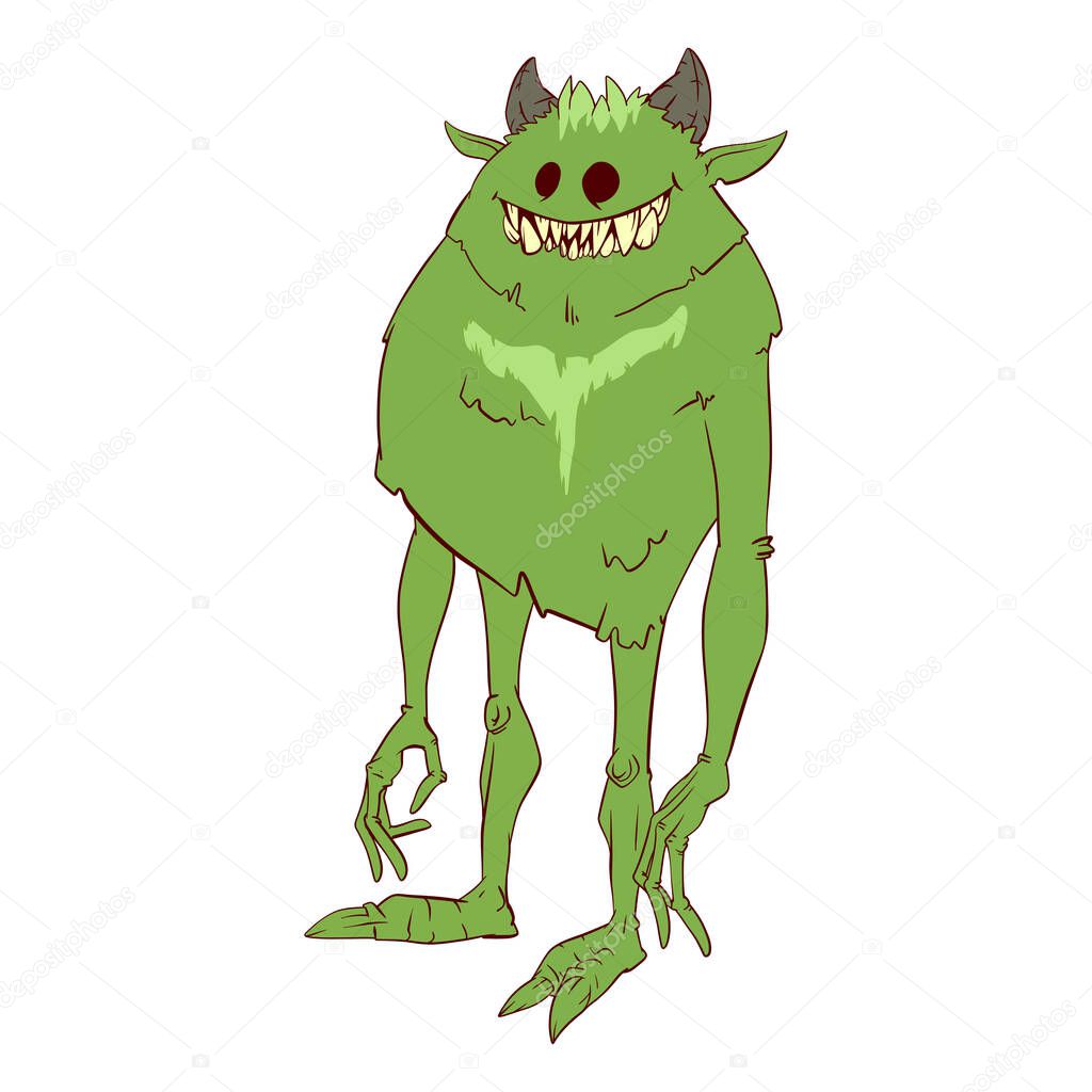 Colorful vector illustration of a cartoon boogeyman, monster or a demon