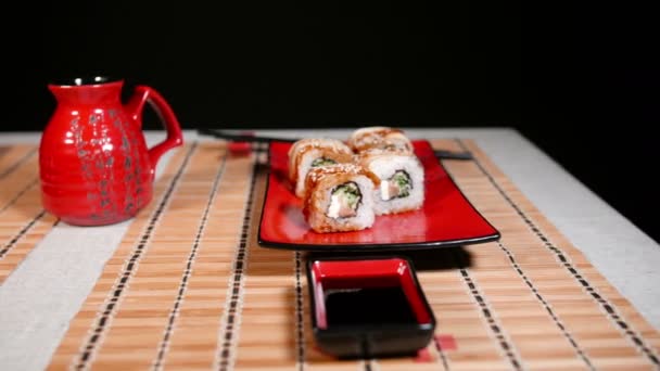 Slide Motion Of Sushi For Two — Stock Video