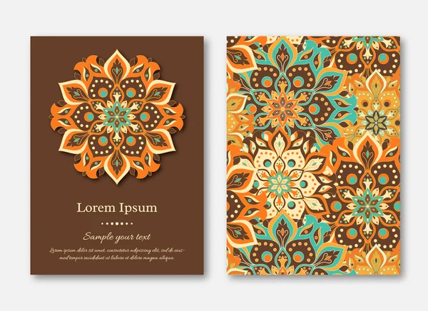 Ayarla kartları, el ilanı, broşür, şablonları ile çizilmiş mandala desen ver. Vintage oryantal tarzı. Hindistan, Asya, Arap, İslam, Osmanlı motif. Vektör çizim.