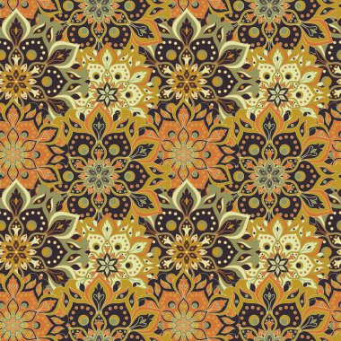 Kusursuz el çizimi mandala deseni. Doğu tarzında klasik elementler. Duvar kağıtları, arka planlar ve sayfa dolumu için doku. İslam, Arap, Hintli, Türk, sedir, Asya motifleri. Vektör illüstrasyonu.