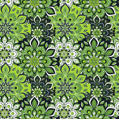 Kusursuz el çizimi mandala deseni. Doğu tarzında klasik elementler. Duvar kağıtları, arka planlar ve sayfa dolumu için doku. İslam, Arap, Hintli, Türk, sedir, Asya motifleri. Vektör illüstrasyonu.