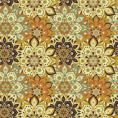 Kusursuz el çizimi mandala deseni. Doğu tarzında klasik elementler. Duvar kağıtları, arka planlar ve sayfa dolumu için doku. İslam, Arap, Hintli, Türk, sedir, Asya motifleri. Vektör illüstrasyonu.