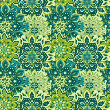 Kusursuz el çizimi mandala deseni. Doğu tarzında klasik elementler. Duvar kağıtları, arka planlar ve sayfa dolumu için doku. İslam, Arap, Hintli, Türk, sedir, Asya motifleri. Vektör illüstrasyonu.