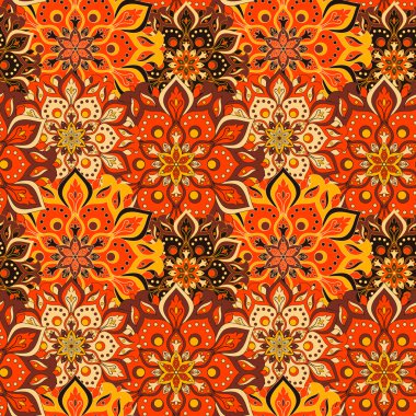 Kusursuz el çizimi mandala deseni. Doğu tarzında klasik elementler. Duvar kağıtları, arka planlar ve sayfa dolumu için doku. İslam, Arap, Hintli, Türk, sedir, Asya motifleri. Vektör illüstrasyonu.