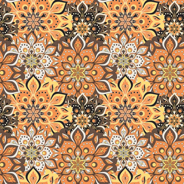 Kusursuz el çizimi mandala deseni. Doğu tarzında klasik elementler. Duvar kağıtları, arka planlar ve sayfa dolumu için doku. İslam, Arap, Hintli, Türk, sedir, Asya motifleri. Vektör illüstrasyonu.