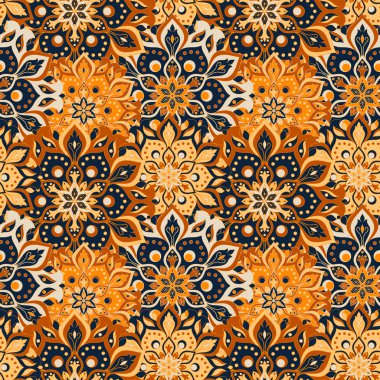 Kusursuz el çizimi mandala deseni. Doğu tarzında klasik elementler. Duvar kağıtları, arka planlar ve sayfa dolumu için doku. İslam, Arap, Hintli, Türk, sedir, Asya motifleri. Vektör illüstrasyonu.