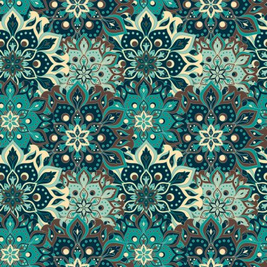 Dikişsiz el çizilmiş mandala desen. Orienta vintage elemanları