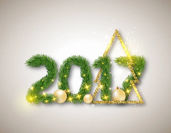 2017 numerico da rami di abete con albero di Natale in oro astratto — Vettoriale Stock