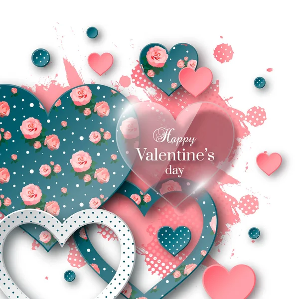Valentinky den pozadí papír řez srdcem. — Stockový vektor