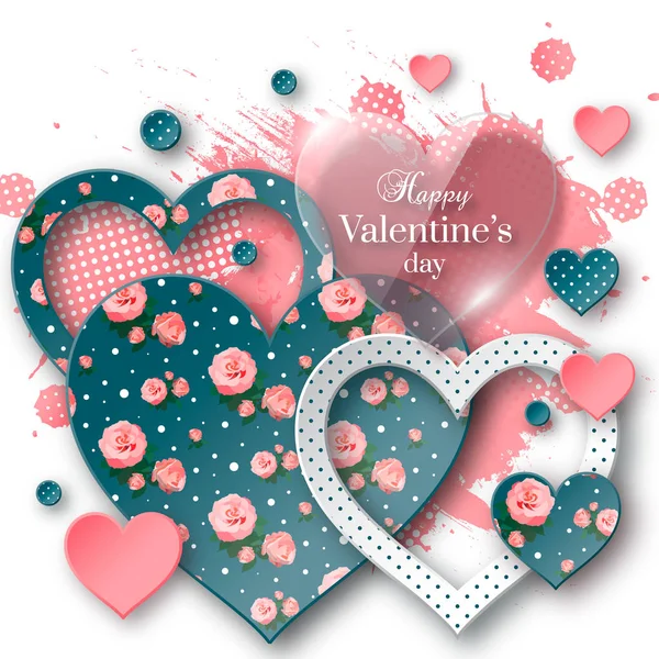 Valentin-nap háttér vágott papír szívvel. — Stock Vector