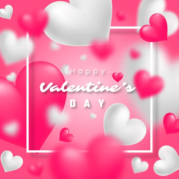 Realistic floating 3D Valentine blur hearts card. — Stock Vector