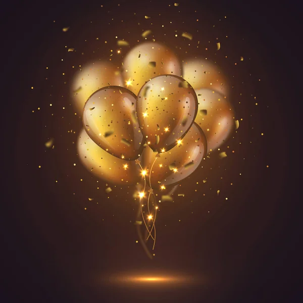 Realistic 3D glossy golden ballons. — Stock Vector