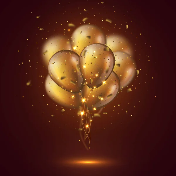 Realistic 3D glossy golden balloons. — Stock Vector