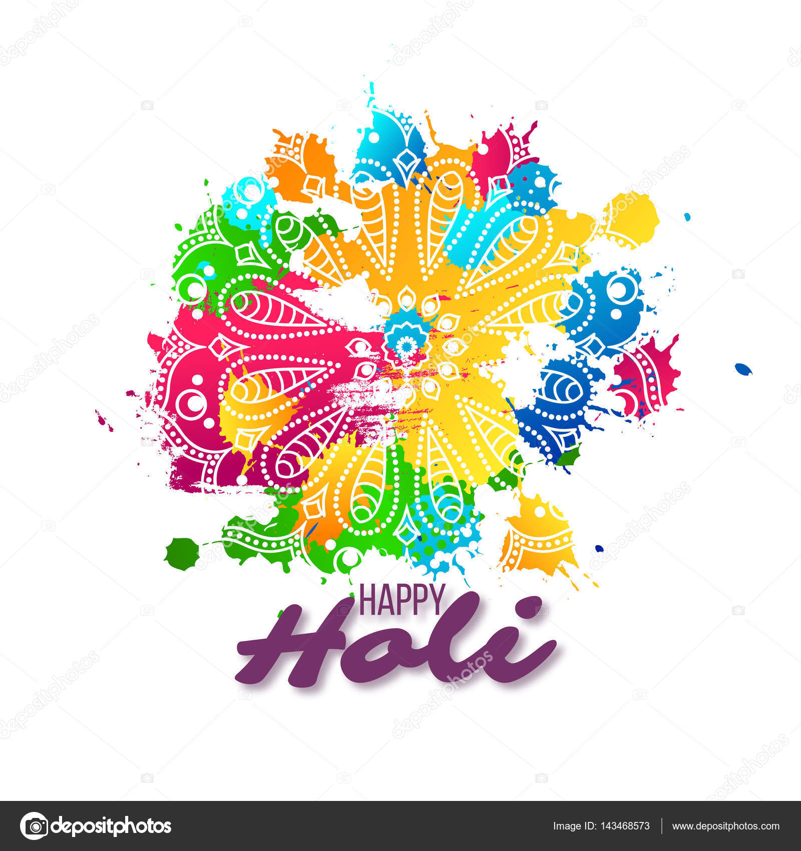 Disegno di festa di Holi — Vettoriali Stock © ludasikm79ail Disegno di festa di Holi con spruzzata di acquerello colorata e mandala Illustrazione di vettore — Vettoriali di ludasikm79ail