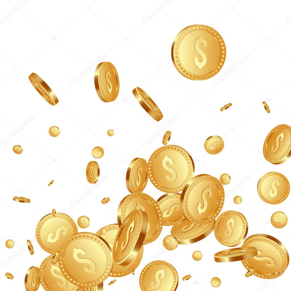 Falling metallic coins background.