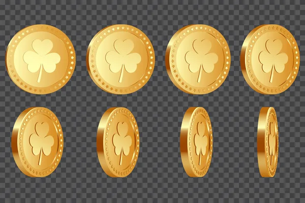 Conjunto de monedas de trébol 3d de tres hojas . — Vector de stock