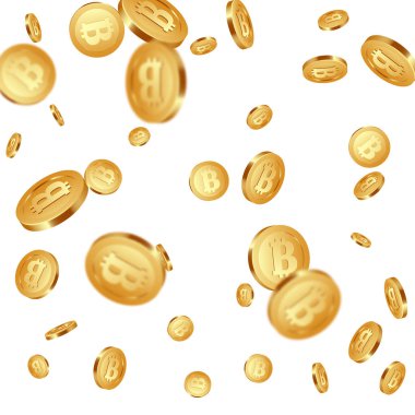 Düşen metalik bitcoins arka plan.