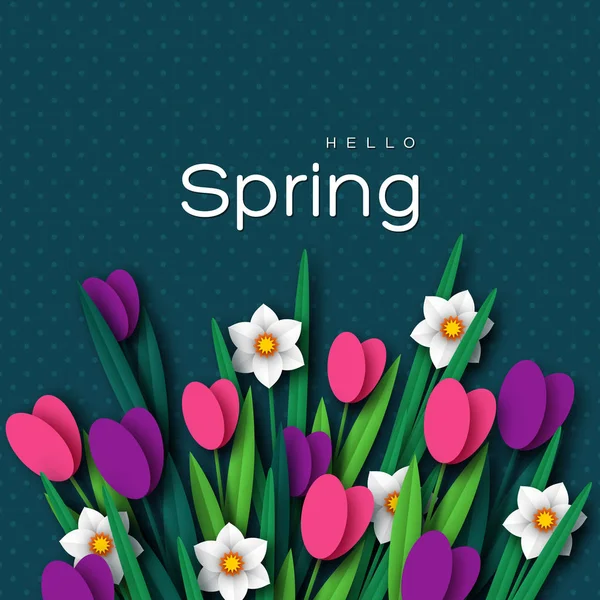 Hola tarjeta de felicitación primavera . — Vector de stock