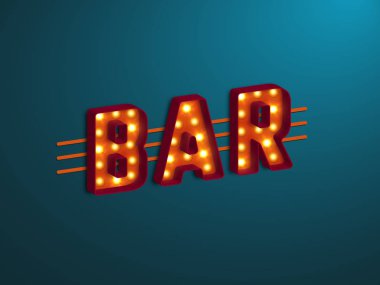 3D retro bar elektrikli ampul işaretiyle. Vektör çizim.