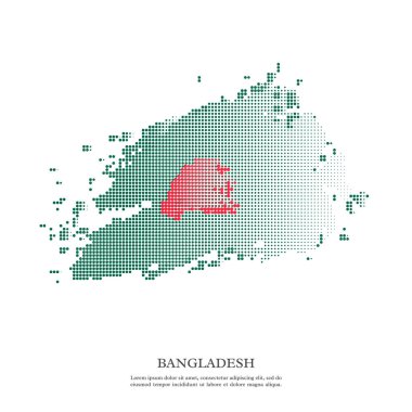 Noktalı resim efekti, doku ile Bangladeş bayrağı. Beyaz arka plan üzerinde izole. Vektör çizim.