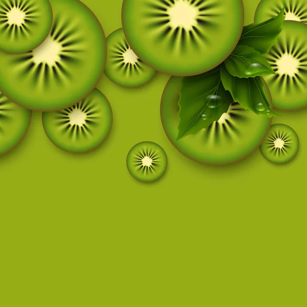 Fondo verde kiwi. Piezas de kiwi en rodajas . — Vector de stock