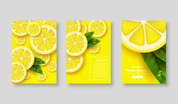 Dilimlenmiş limon poster seti. — Stok Vektör