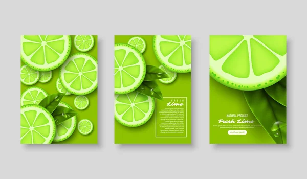 Sliced lime poster set. — Stock Vector