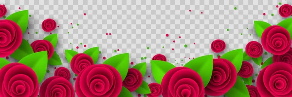 Bordure de roses rouges vectorielles avec feuilles — Image vectorielle
