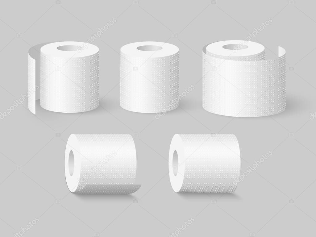 Set of realistic soft toilet paper rolls.