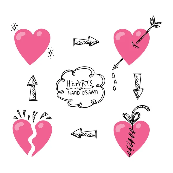 Hearts set doodle - Stok Vektor