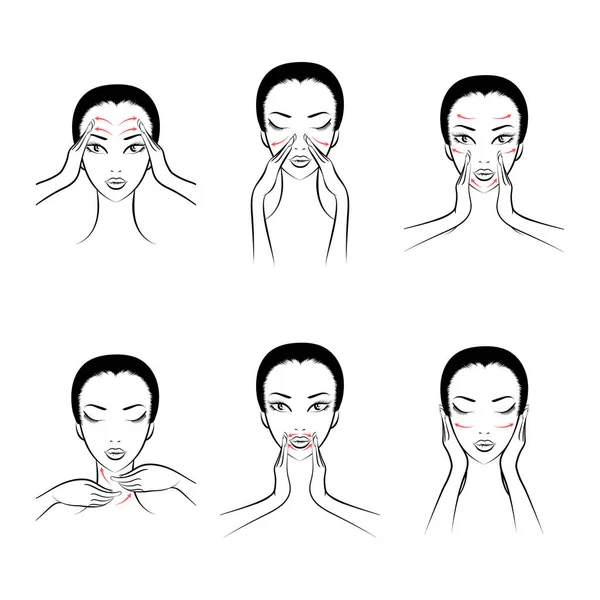 Линии массажа на лице женщины — стоковый вектор