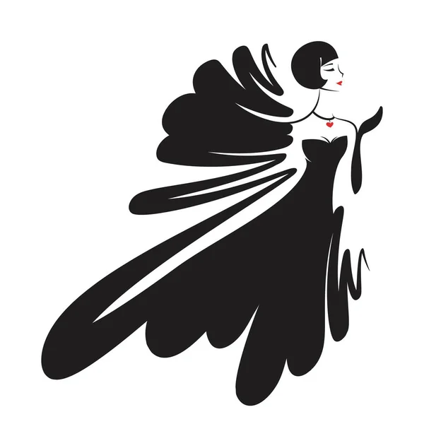 Donna in abito da ballo nero — Vettoriale Stock