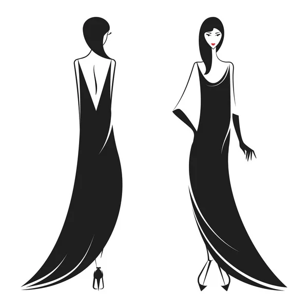 Kvinnan i svart balklänning — Stock vektor